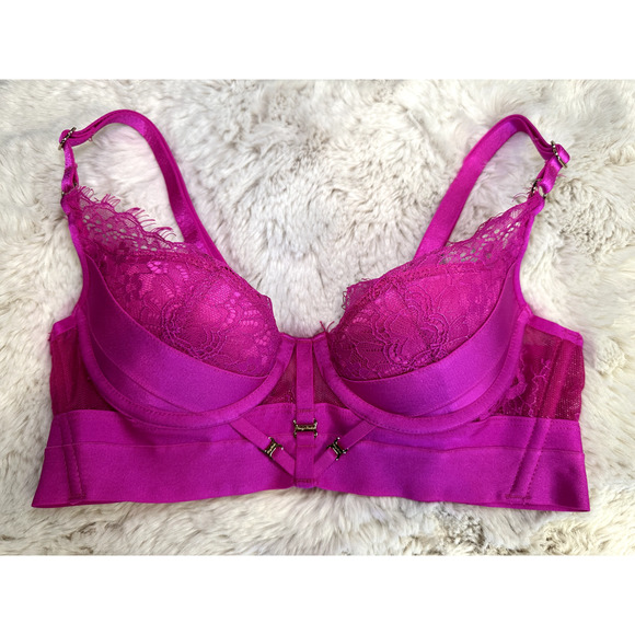 Honey Birdette BELINDA🩷 Hot Pink Lace 2 Piece Set 32B Bra & M Thong - Picture 3 of 9